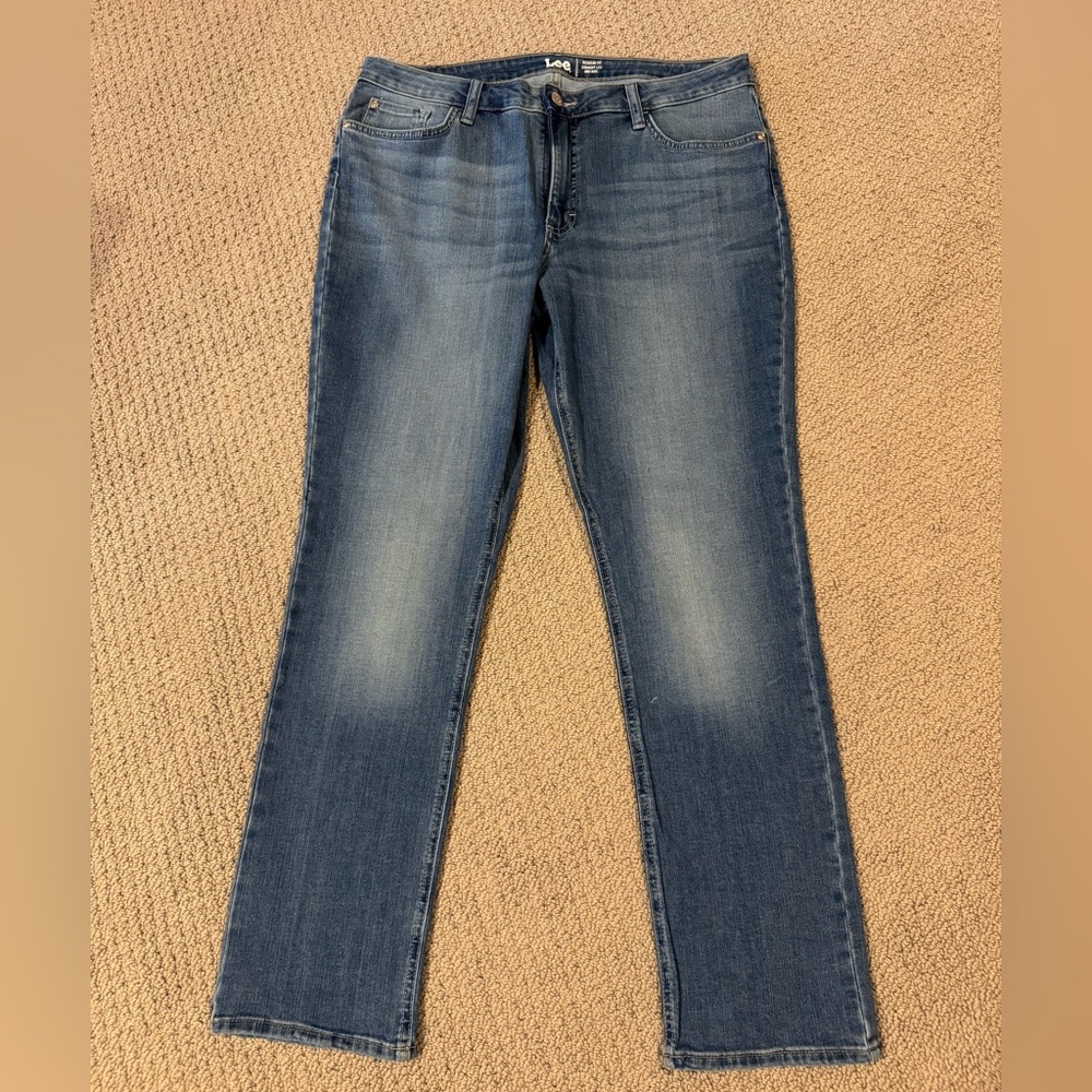 Lee Blue Denim Mid-Rise Straight Leg Jeans